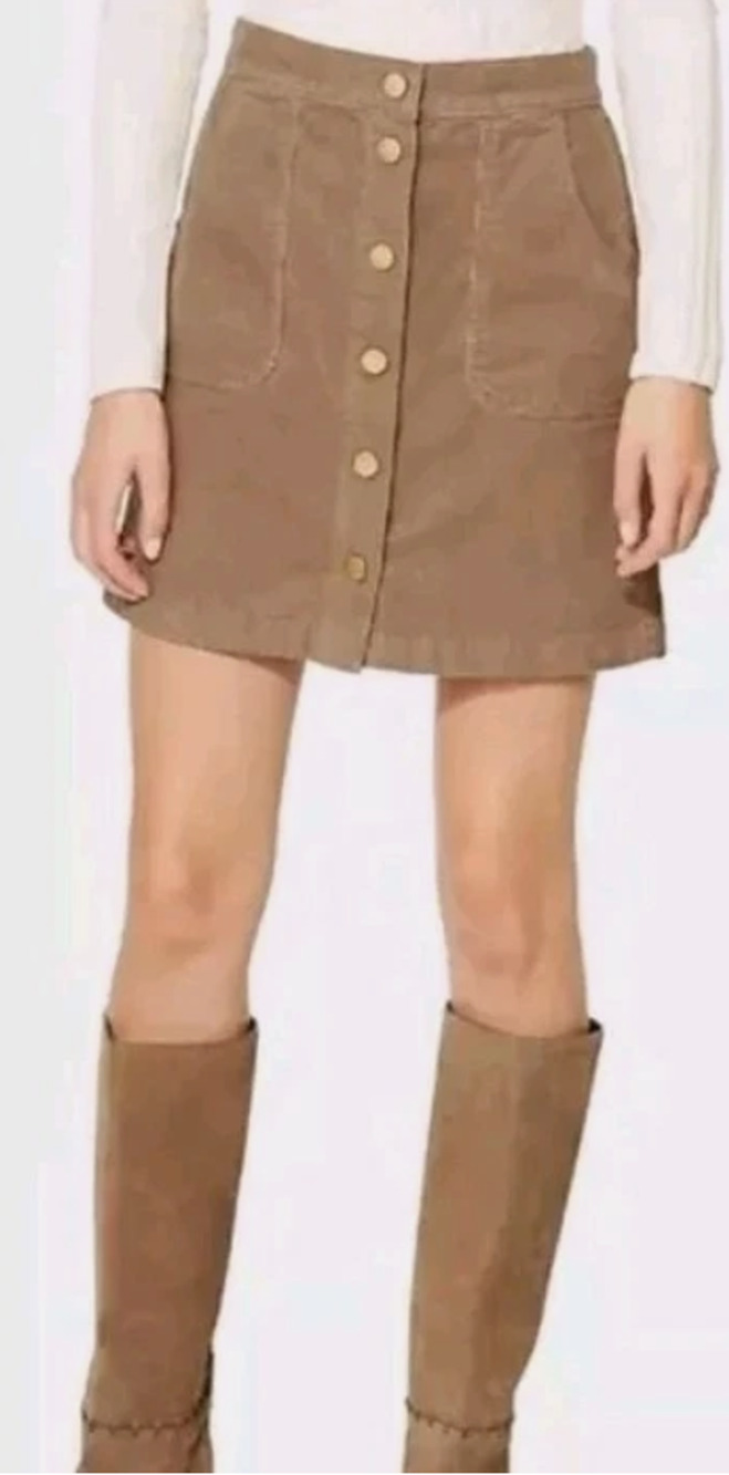 Tory Burch Lucitano Corduroy Mini Skirt Button Front Beachwood Tan Brown Size 4